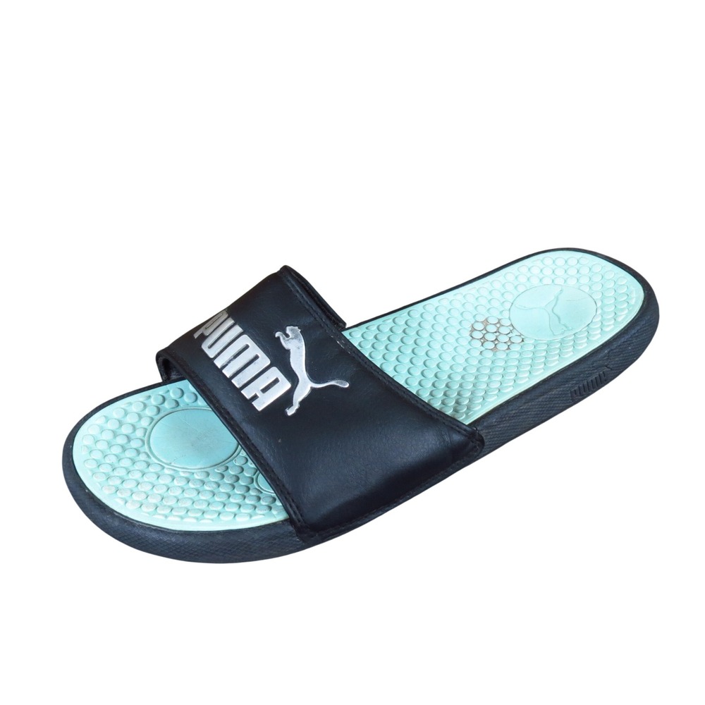 Puma Cool Cat Women Slide Sandals Size 9 Athletic Pool Beach Black Mint Green
